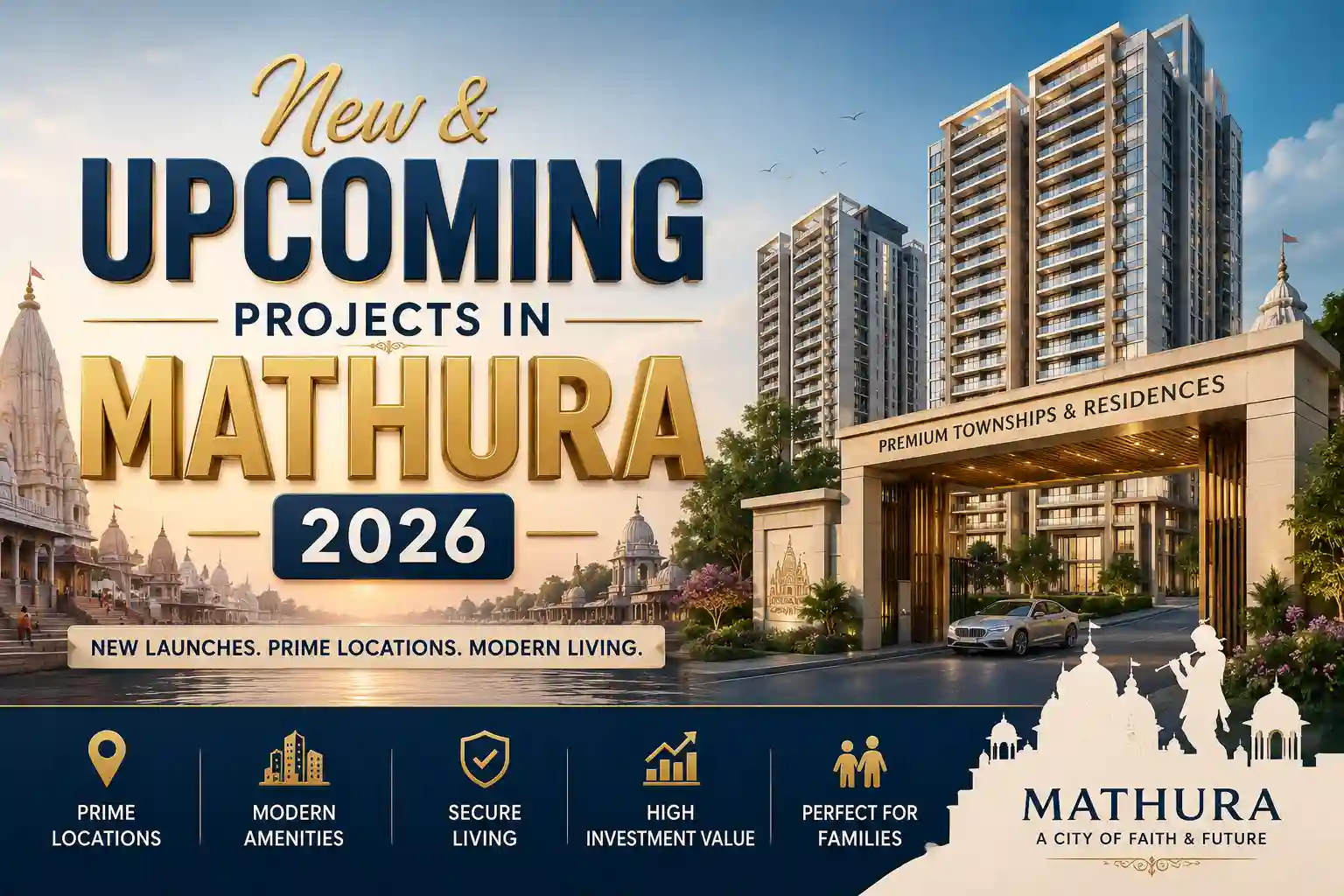 New and upcoming residential projects in Mathura and Vrindavan featuring plots, villas, and apartments